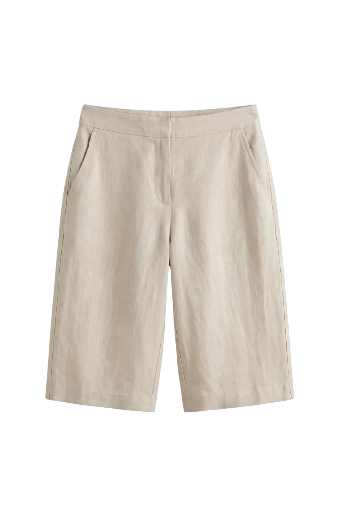 Damskie szorty do kolan z wysokim stanem i skośnymi kieszeniami-Shorts for women-Olave