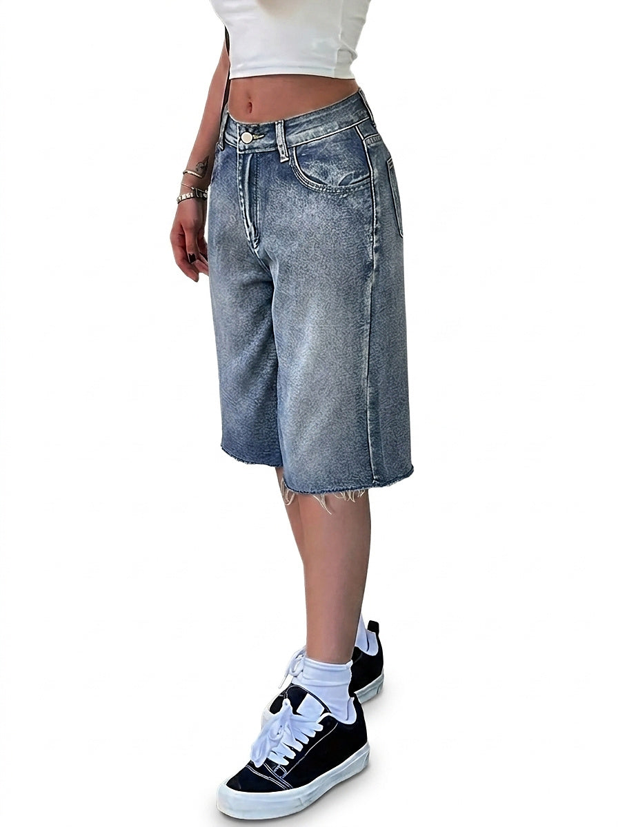 Damskie szorty jeansowe typu bermudy z wysokim stanem-Shorts for women-Olave