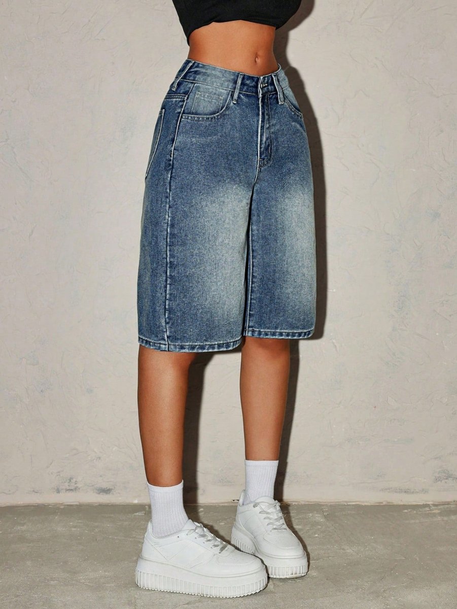 Damskie szorty jeansowe typu bermudy z wysokim stanem-Shorts for women-Olave