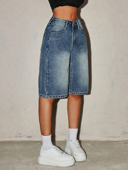 Damskie szorty jeansowe typu bermudy z wysokim stanem-Shorts for women-Olave