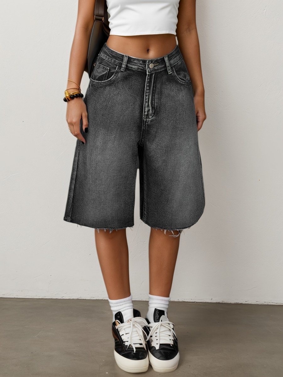 Damskie szorty jeansowe typu bermudy z wysokim stanem-Shorts for women-Olave