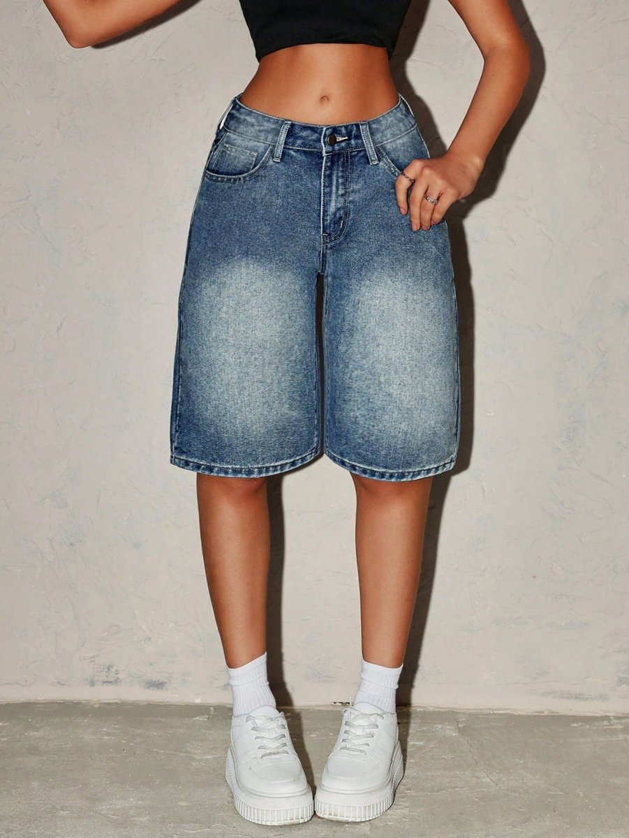 Damskie szorty jeansowe typu bermudy z wysokim stanem-Shorts for women-Olave
