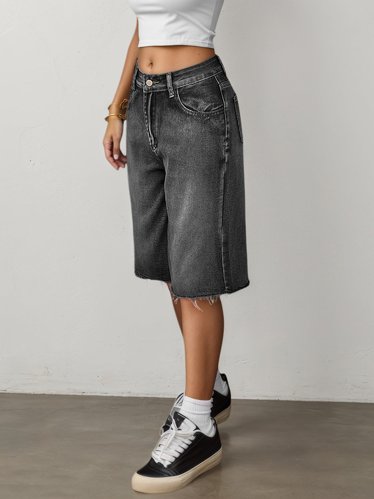 Damskie szorty jeansowe typu bermudy z wysokim stanem-Shorts for women-Olave