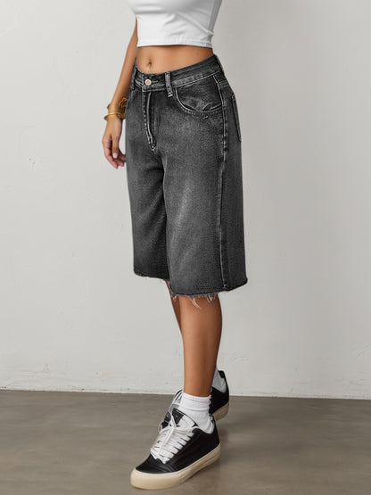 Damskie szorty jeansowe typu bermudy z wysokim stanem-Shorts for women-Olave