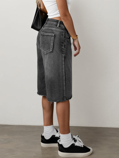 Damskie szorty jeansowe typu bermudy z wysokim stanem-Shorts for women-Olave