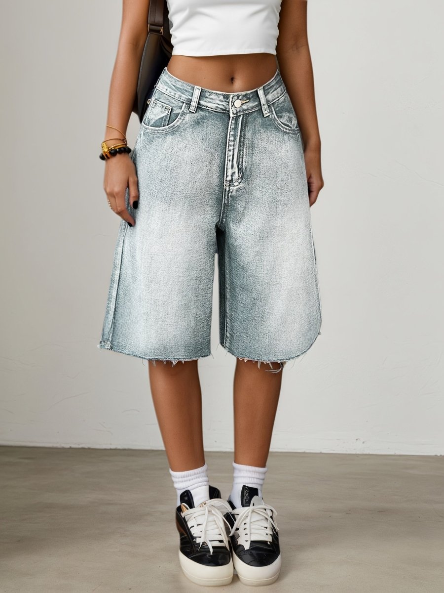 Damskie szorty jeansowe typu bermudy z wysokim stanem-Shorts for women-Olave