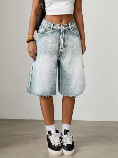 Damskie szorty jeansowe typu bermudy z wysokim stanem-Shorts for women-Olave