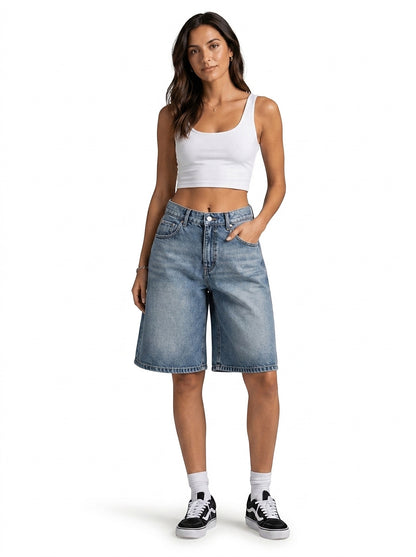 Damskie szorty jeansowe typu bermudy z wysokim stanem-Shorts for women-Olave