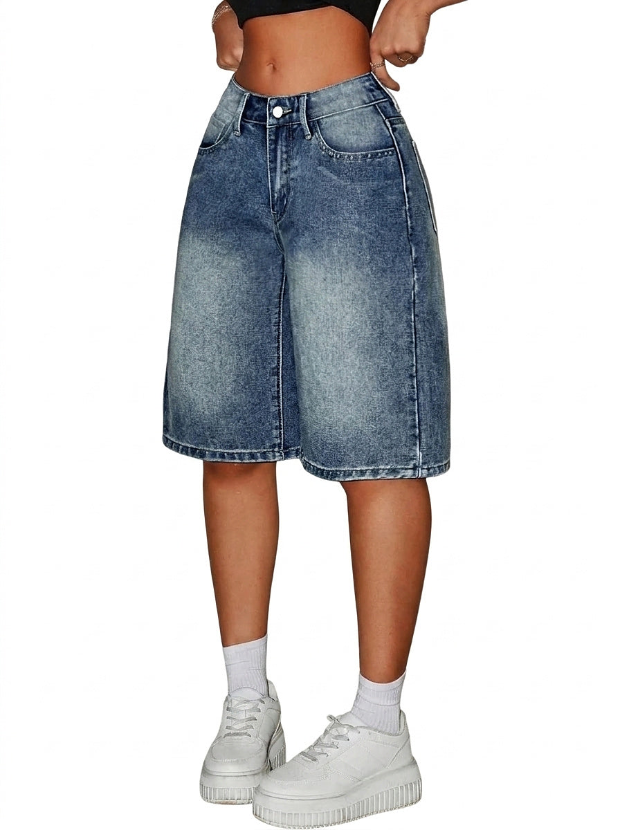 Damskie szorty jeansowe typu bermudy z wysokim stanem-Shorts for women-Olave