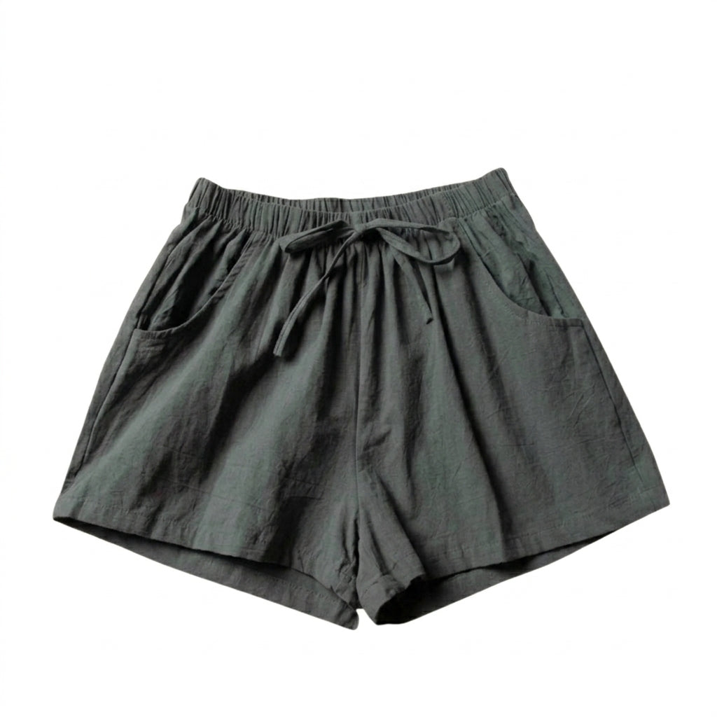 Damskie szorty z wysokim stanem i sznurkiem do ściągania-Shorts for women-Olave