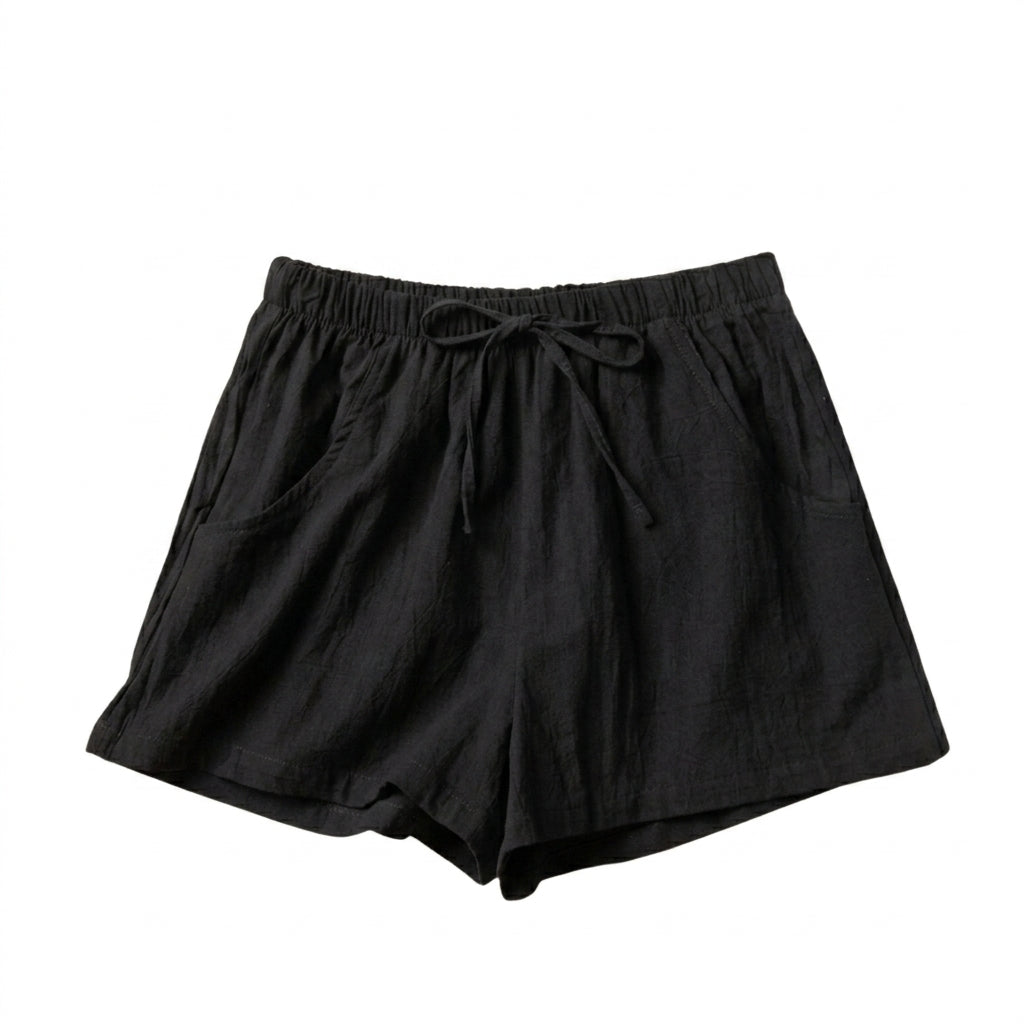 Damskie szorty z wysokim stanem i sznurkiem do ściągania-Shorts for women-Olave
