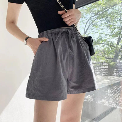 Damskie szorty z wysokim stanem i sznurkiem do ściągania-Shorts for women-Olave