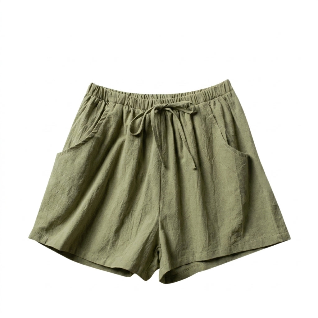 Damskie szorty z wysokim stanem i sznurkiem do ściągania-Shorts for women-Olave