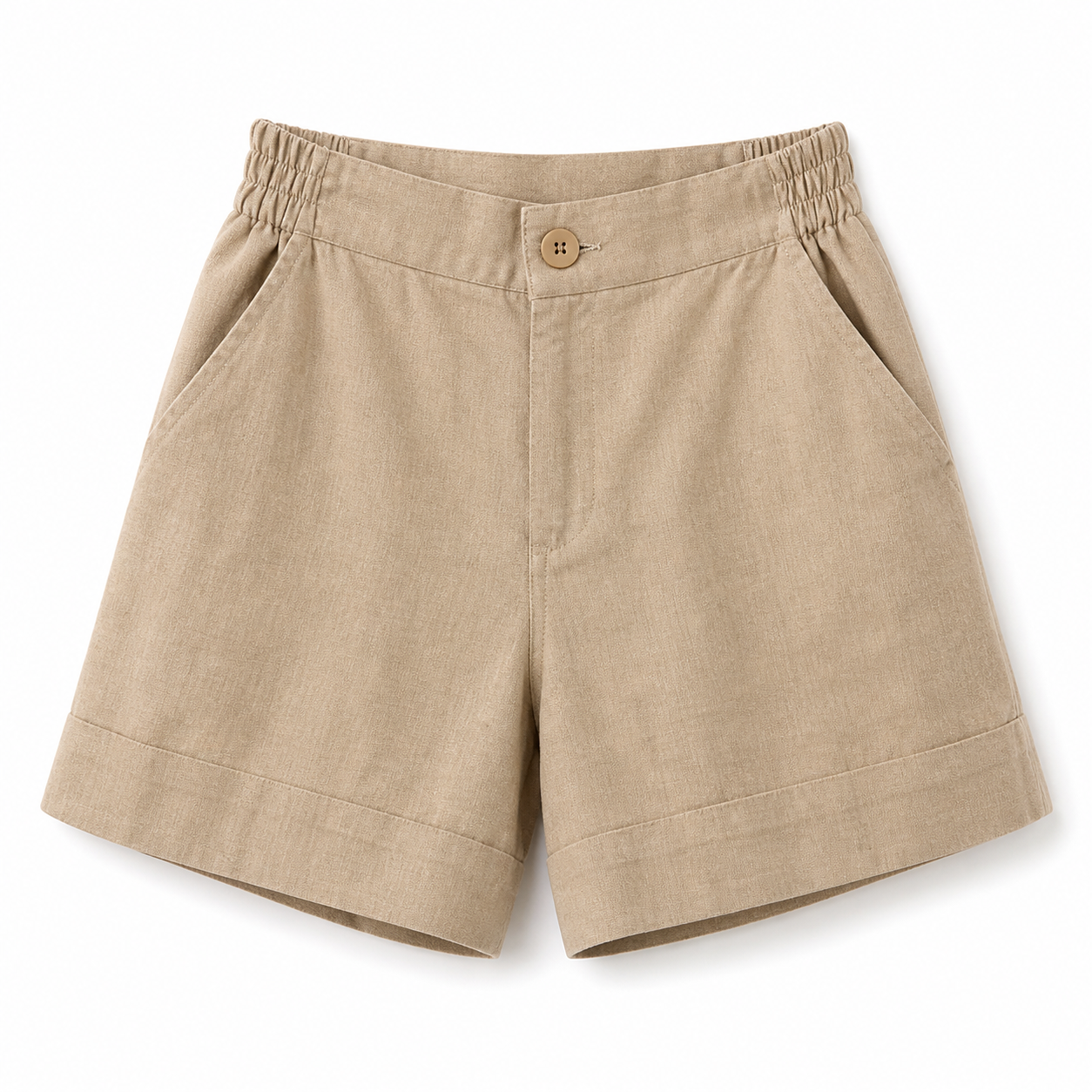 Damskie szorty z wysokim stanem z elastycznym pasem z tyłu i zapięciem na guzik-Shorts for women-Olave