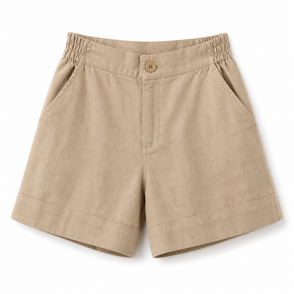 Damskie szorty z wysokim stanem z elastycznym pasem z tyłu i zapięciem na guzik-Shorts for women-Olave