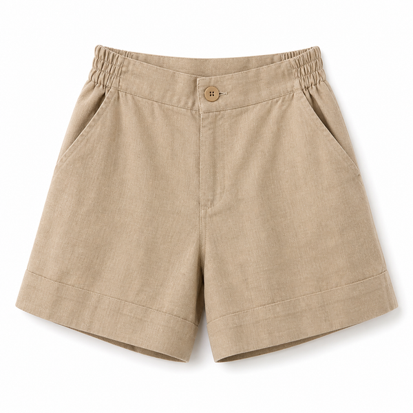 Damskie szorty z wysokim stanem z elastycznym pasem z tyłu i zapięciem na guzik-Shorts for women-Olave