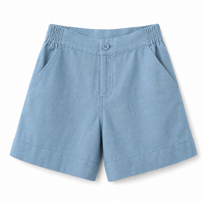 Damskie szorty z wysokim stanem z elastycznym pasem z tyłu i zapięciem na guzik-Shorts for women-Olave