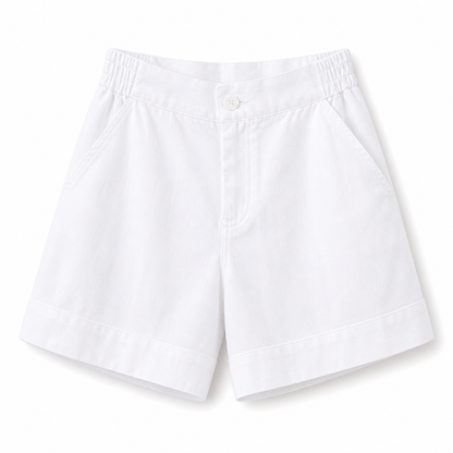 Damskie szorty z wysokim stanem z elastycznym pasem z tyłu i zapięciem na guzik-Shorts for women-Olave