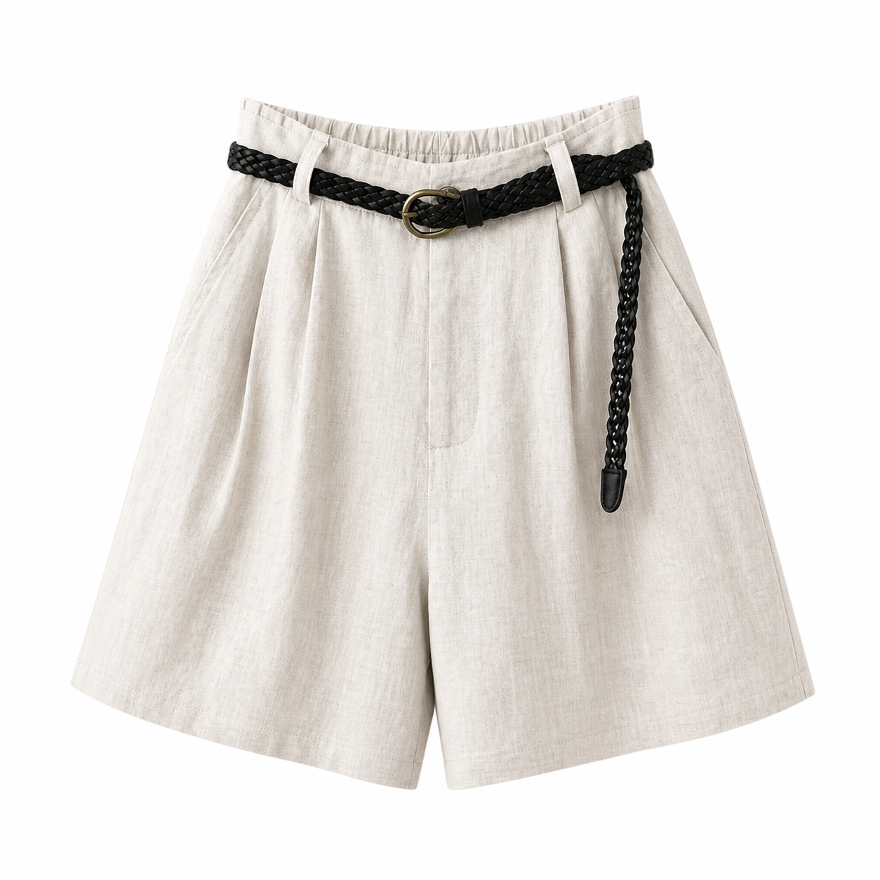 Damskie szorty z wysokim stanem, zakładkami, szlufkami i kieszeniami bocznymi-Shorts for women-Olave