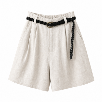 Damskie szorty z wysokim stanem, zakładkami, szlufkami i kieszeniami bocznymi-Shorts for women-Olave