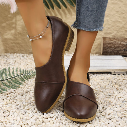 Damskie Wsuwane Buty z Niskim Obcasem Blokowym i Przeszyciem-Footwear for women-Olave