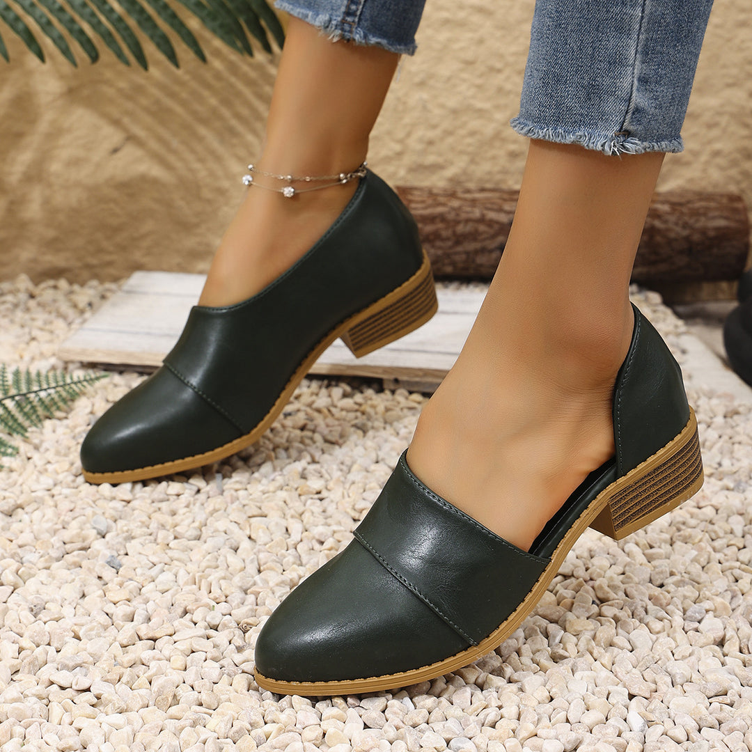 Damskie Wsuwane Buty z Niskim Obcasem Blokowym i Przeszyciem-Footwear for women-Olave
