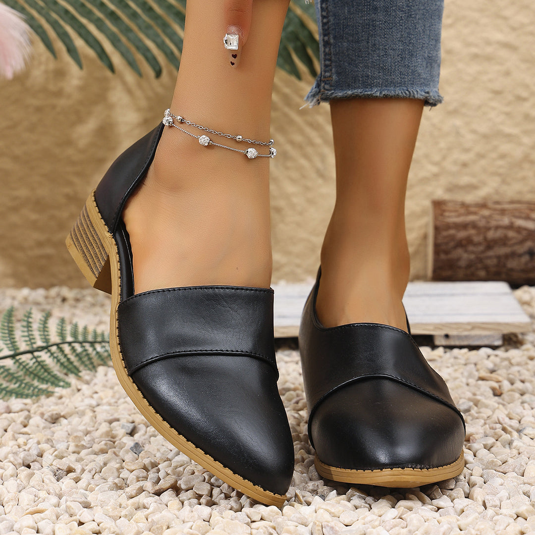 Damskie Wsuwane Buty z Niskim Obcasem Blokowym i Przeszyciem-Footwear for women-Olave