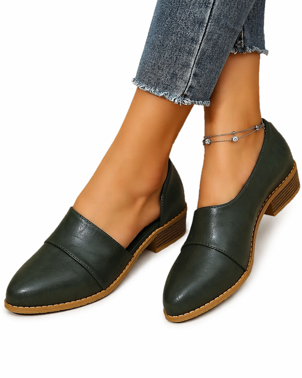 Damskie Wsuwane Buty z Niskim Obcasem Blokowym i Przeszyciem-Footwear for women-Olave