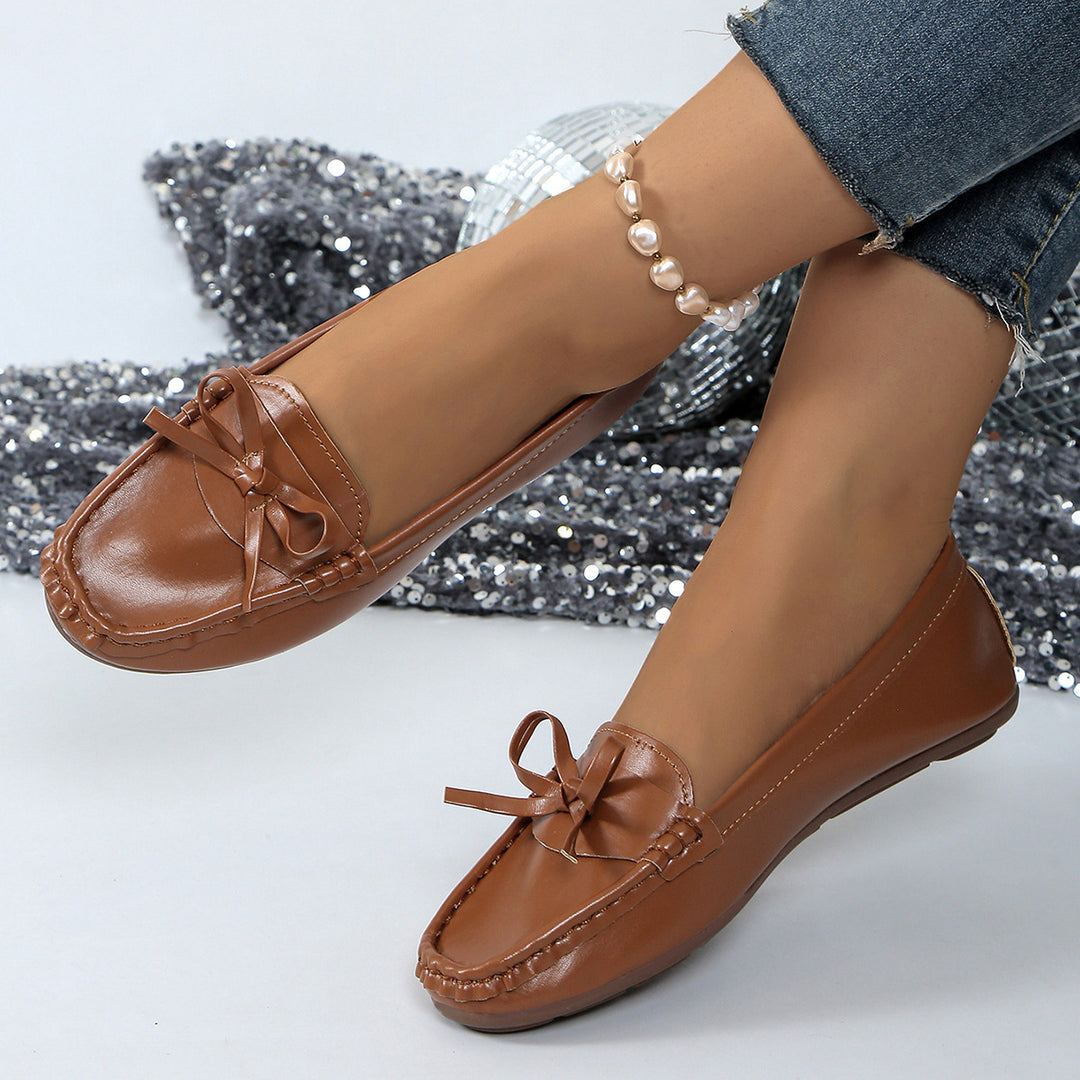 Damskie Wsuwane Mokasyny z Kokardą i Przeszyciami-Footwear for women-Olave