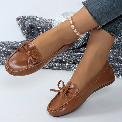 Damskie Wsuwane Mokasyny z Kokardą i Przeszyciami-Footwear for women-Olave