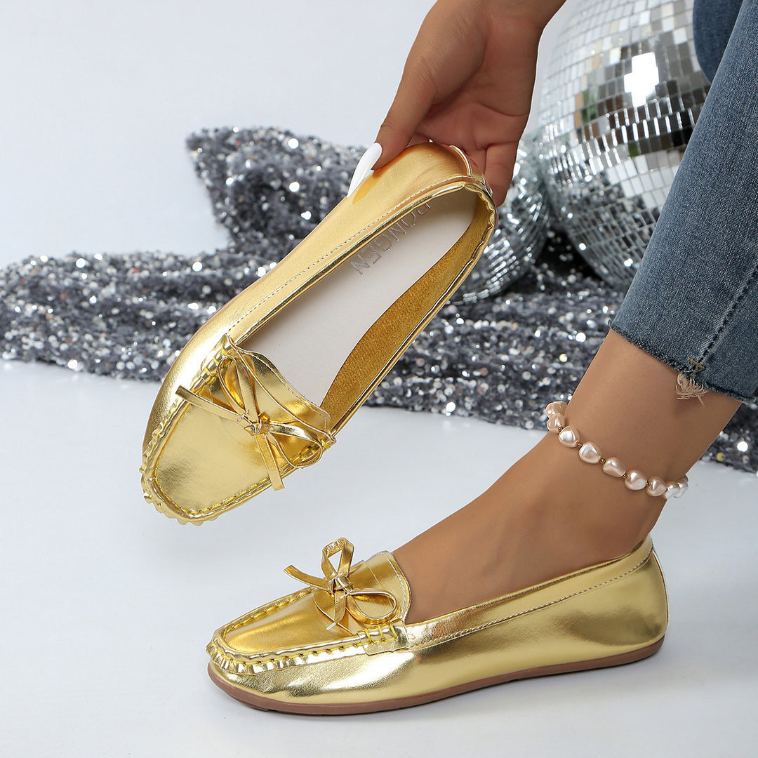 Damskie Wsuwane Mokasyny z Kokardą i Przeszyciami-Footwear for women-Olave