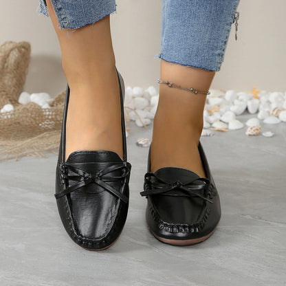 Damskie Wsuwane Mokasyny z Kokardą i Przeszyciami-Footwear for women-Olave