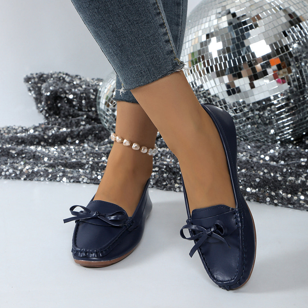 Damskie Wsuwane Mokasyny z Kokardą i Przeszyciami-Footwear for women-Olave