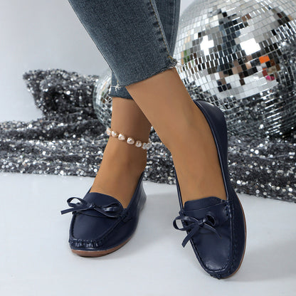 Damskie Wsuwane Mokasyny z Kokardą i Przeszyciami-Footwear for women-Olave