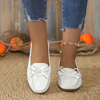 Damskie Wsuwane Mokasyny z Kokardą i Przeszyciami-Footwear for women-Olave