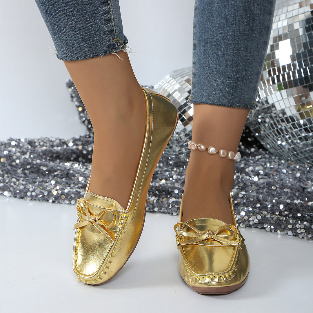 Damskie Wsuwane Mokasyny z Kokardą i Przeszyciami-Footwear for women-Olave