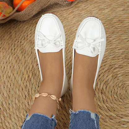 Damskie Wsuwane Mokasyny z Kokardą i Przeszyciami-Footwear for women-Olave