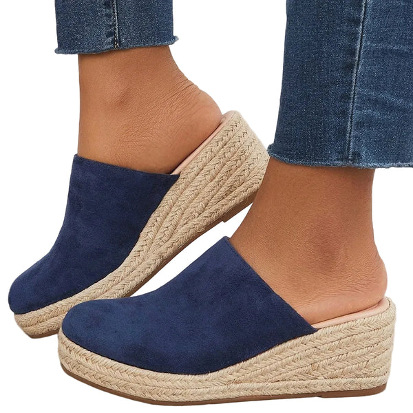 Damskie zamszowe espadryle na koturnie-Footwear for women-Olave