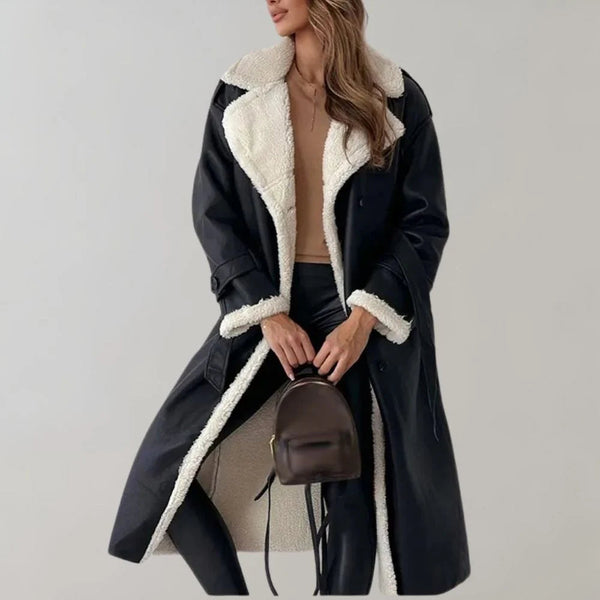 Długi płaszcz damski z imitacji materiału z podszewką typu teddy-Jacket for women-Olave