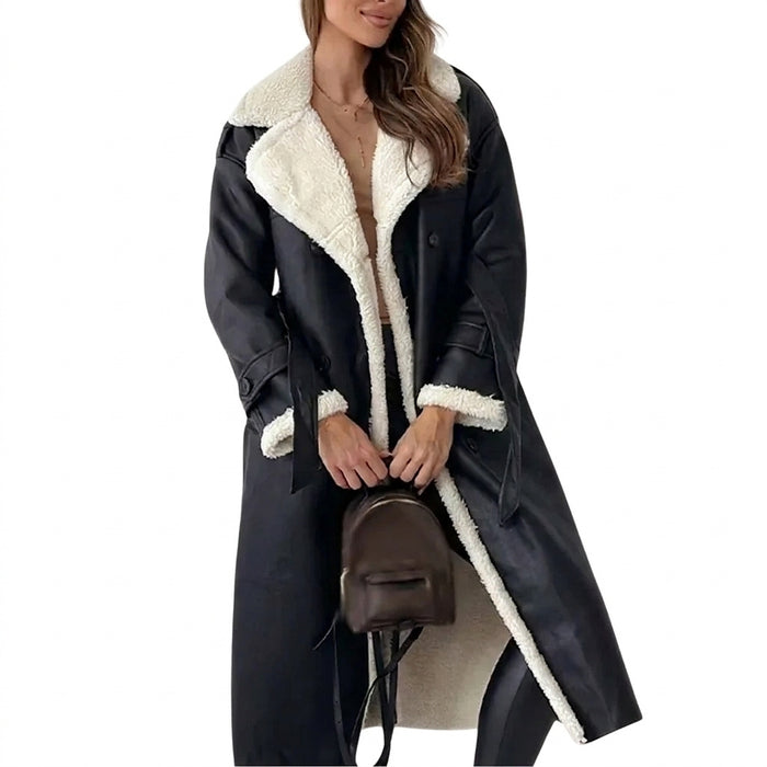 Długi płaszcz damski z imitacji materiału z podszewką typu teddy-Jacket for women-Olave