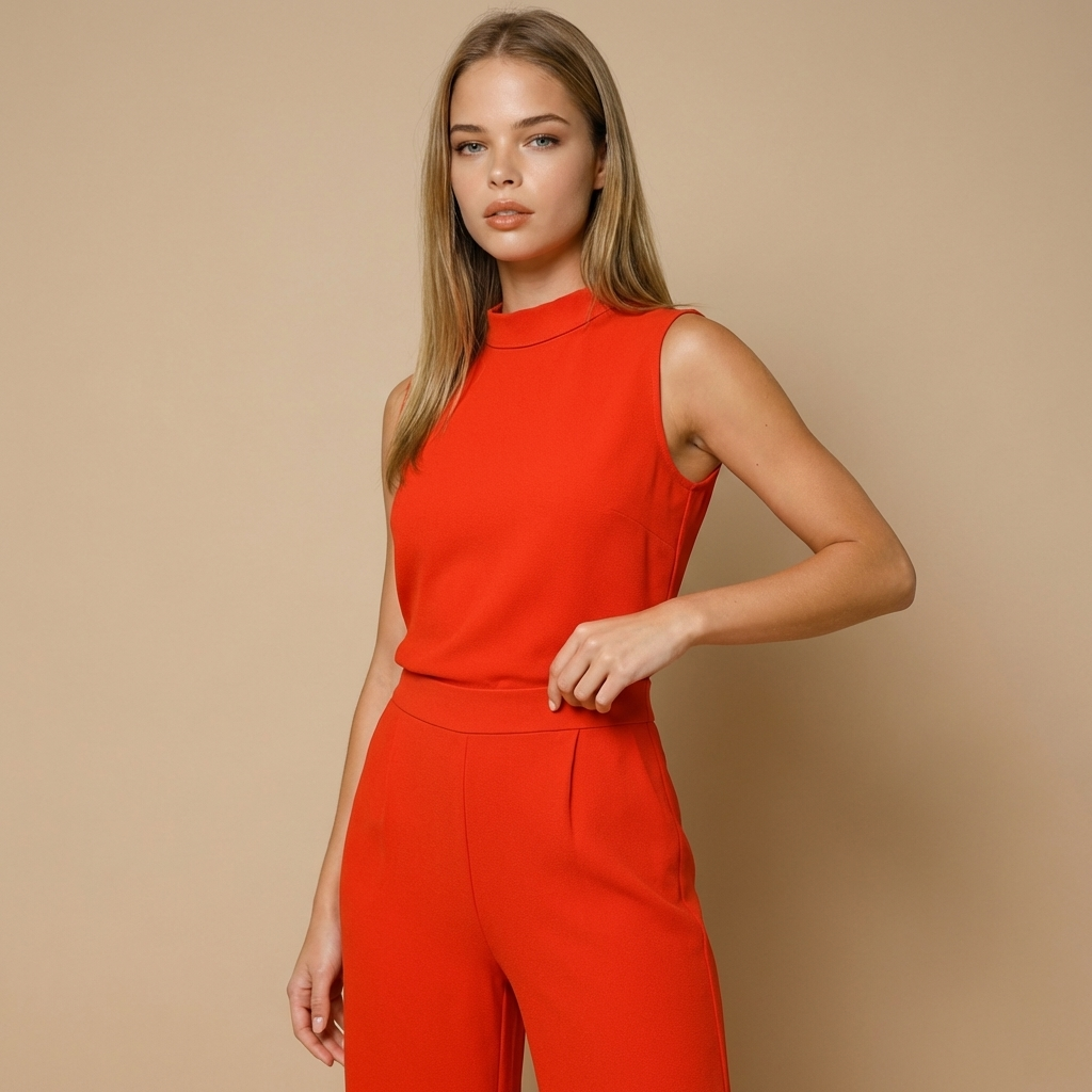 Kombinezon damski bez rękawów z wysokim kołnierzem i szeroką nogawką-Jumpsuits for women-Olave