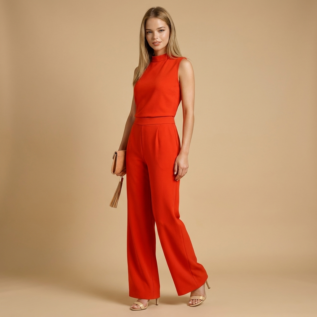 Kombinezon damski bez rękawów z wysokim kołnierzem i szeroką nogawką-Jumpsuits for women-Olave