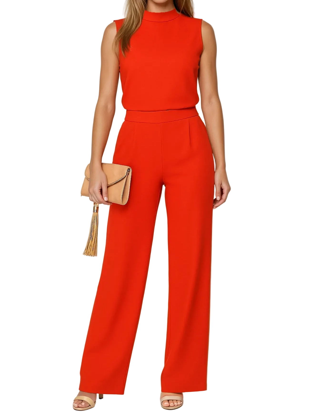 Kombinezon damski bez rękawów z wysokim kołnierzem i szeroką nogawką-Jumpsuits for women-Olave