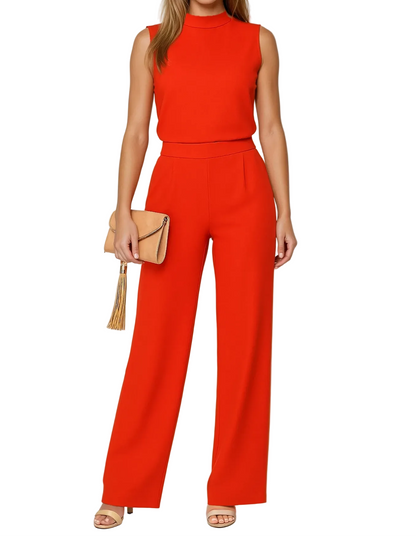 Kombinezon damski bez rękawów z wysokim kołnierzem i szeroką nogawką-Jumpsuits for women-Olave
