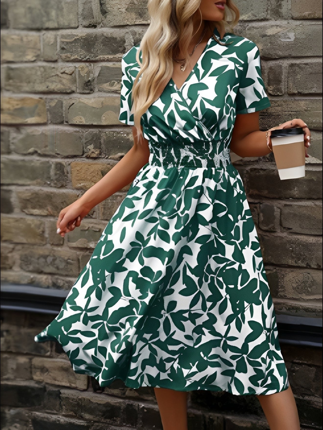 Krótka sukienka damska bez rękawów z dekoltem w serek i warstwowym dołem-Mini Dress-Olave