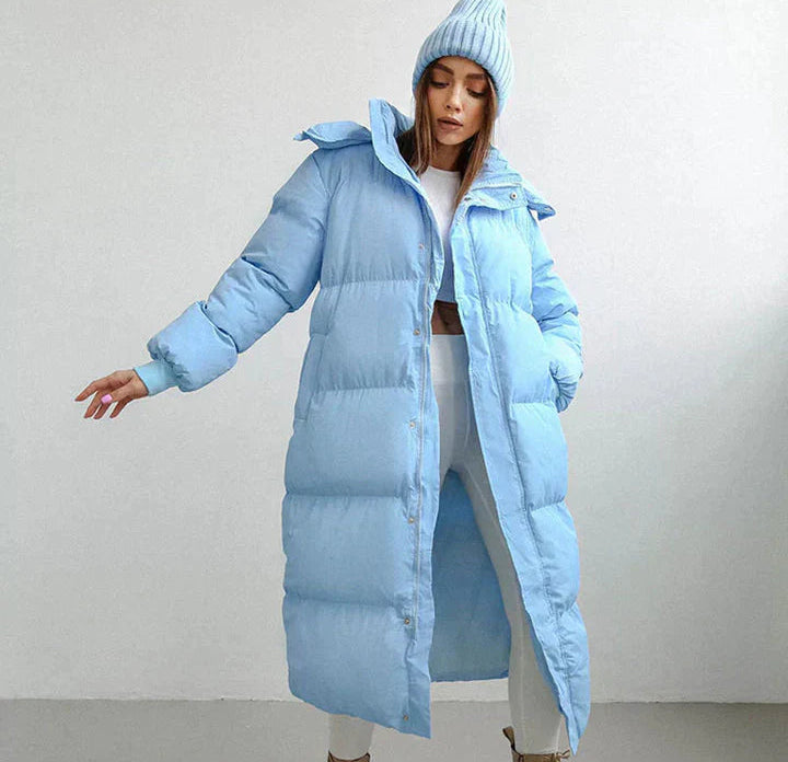 Kurtka Damska Długa z Kapturem i Pikowaną Konstrukcją-Olave