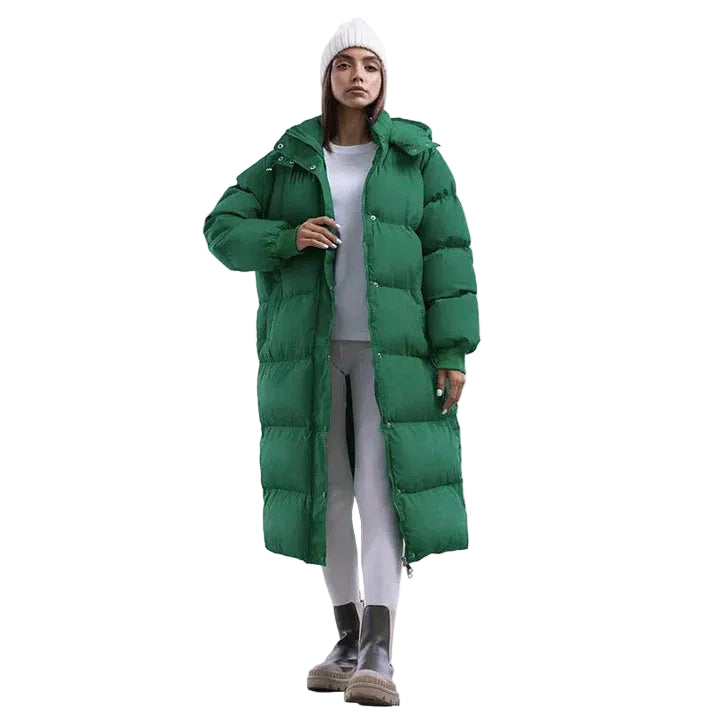 Kurtka Damska Długa z Kapturem i Pikowaną Konstrukcją-Olave