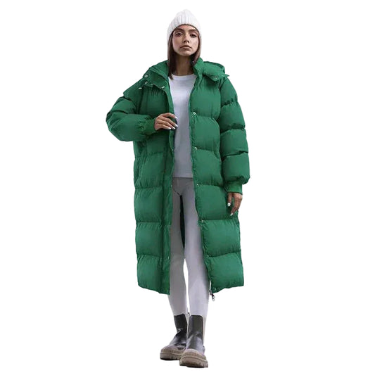 Kurtka Damska Długa z Kapturem i Pikowaną Konstrukcją-Olave