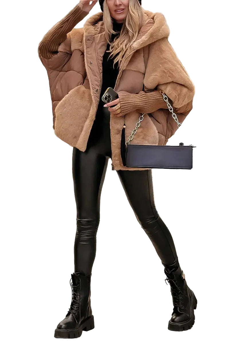 Kurtka damska z kapturem i panelami z materiału tekstylnego-Olave