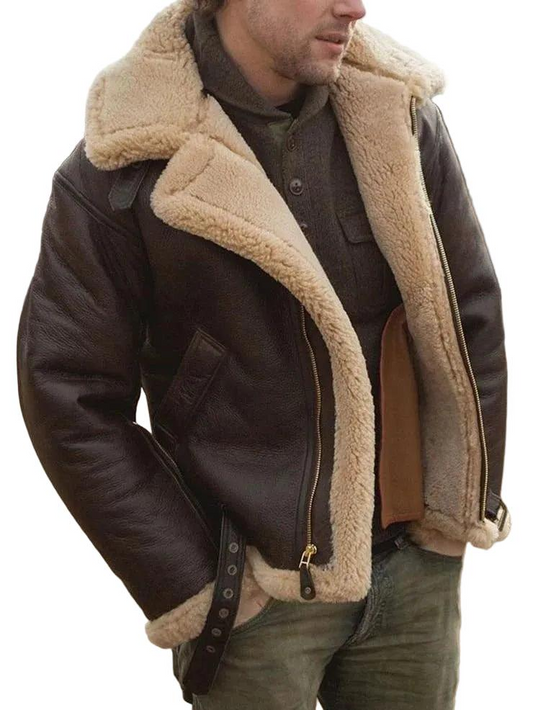 Kurtka skórzana z podszewką z owczej skóry dla mężczyzn-Jackets for Men-Olave